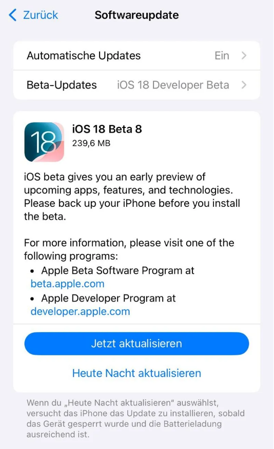 润州苹果手机维修分享苹果 iOS / iPadOS 18 开发者预览版 Beta 8 发布 